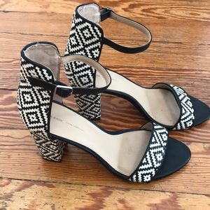 Zara Black/White Aztec Ankle Strap Heels